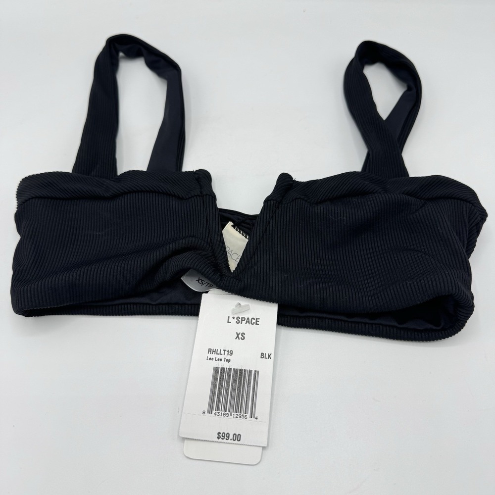 L*Space Lee Lee Bikini Top XS NWT Black Ribbed RHLLT19 Designer Swimwear - Picture 8 of 8
